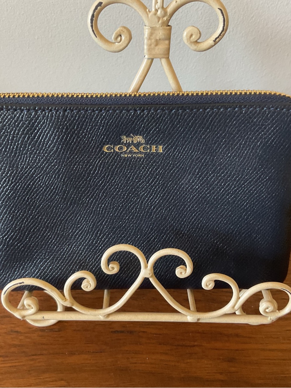 Coach Navy Zip Wristlet with Gold Hardware - Picture 3 of 8